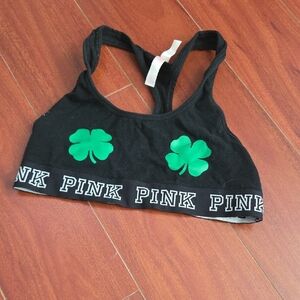 Victoria's Secret Black Sports Bra with Green Shamrocks